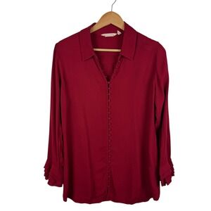 Soft Surroundings Button Down Blouse Size Small Red Long Sleeve Romantic Holiday